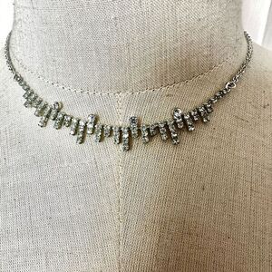 Silver tone rhinestone dainty  choker necklace